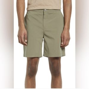 Treasure & Bond Olive Green Elastic Waist Shorts Slim Fit